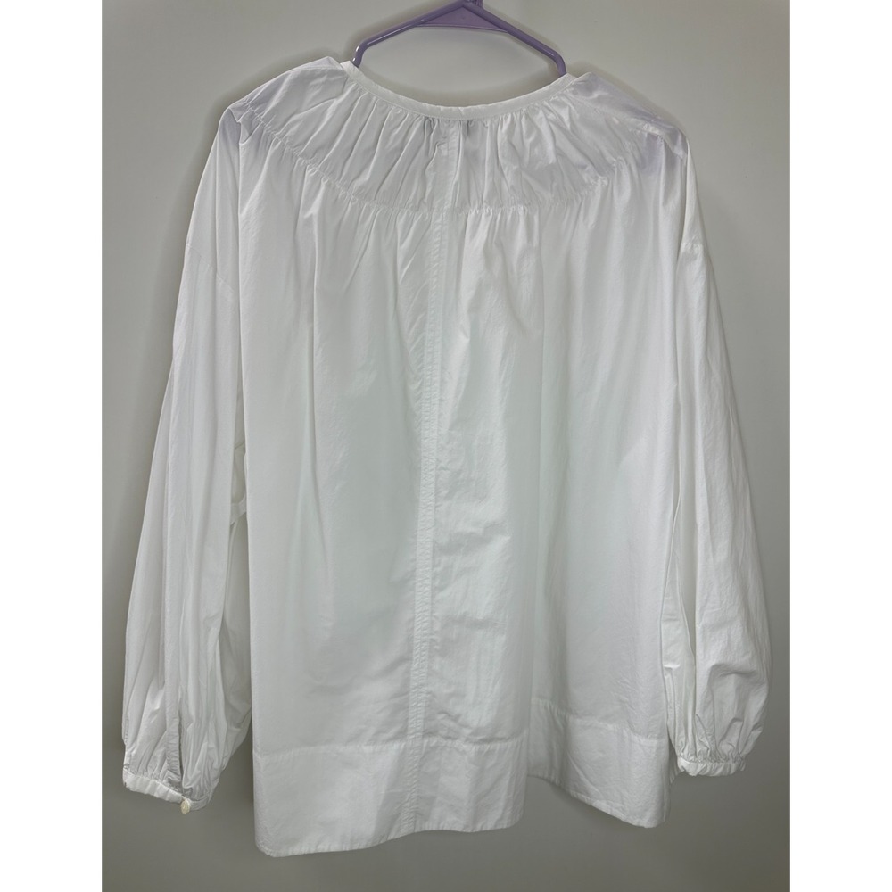 COS White Cotton Poplin Oversized Gathered Neckline Blouse Large Popover Top - Picture 10 of 12